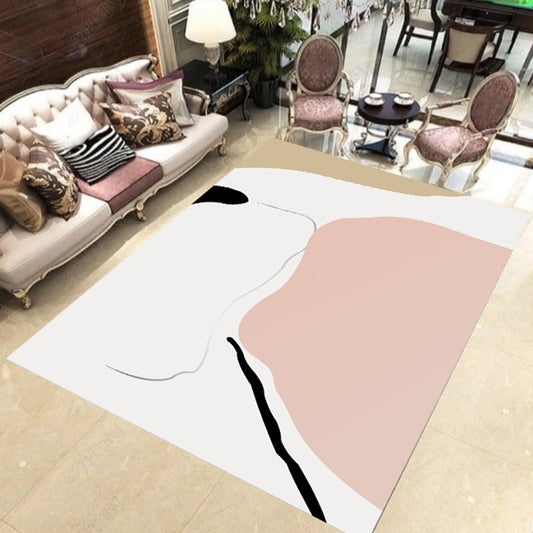 White and Pink Bedroom Rug Novelty Color Block Pattern Rug Polyester Washable Area Rug Light Pink