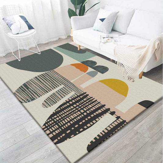 Novelty Stripe Colorblock Print Rug in Ivory Polyester Carpet Washable Area Rug for Home Decoration Light Army Green