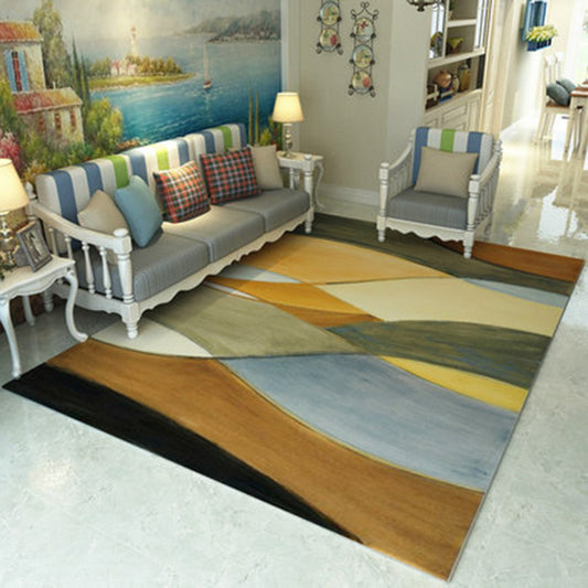 Minimalist Novelty Rug Colorful Stripe Color Block Print Area Rug Polyester Washable Carpet for Living Room Tan