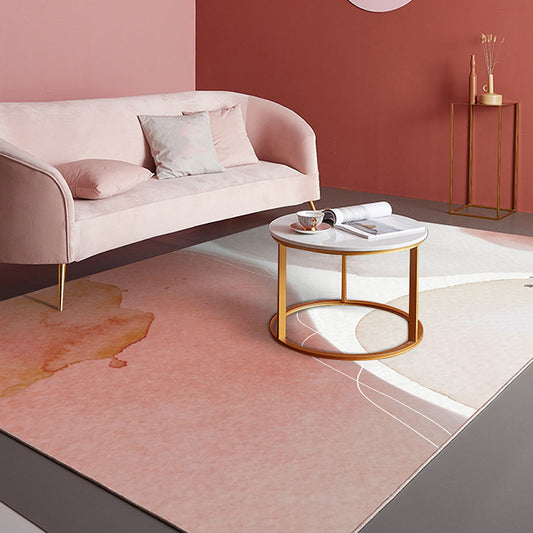 Pink and White Bedroom Rug Novelty Color Block Pattern Rug Polyester Washable Area Rug Orange
