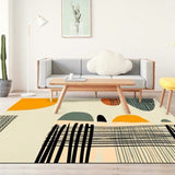 Ivory Bedroom Rug Novelty Color Block Stripe Pattern Rug Polyester Washable Area Rug Light Beige