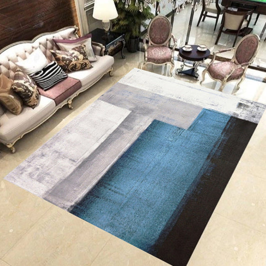 Novelty Colorblock Print Rug in Grey and Blue Polyester Carpet Washable Area Rug for Home Decoration Blue
