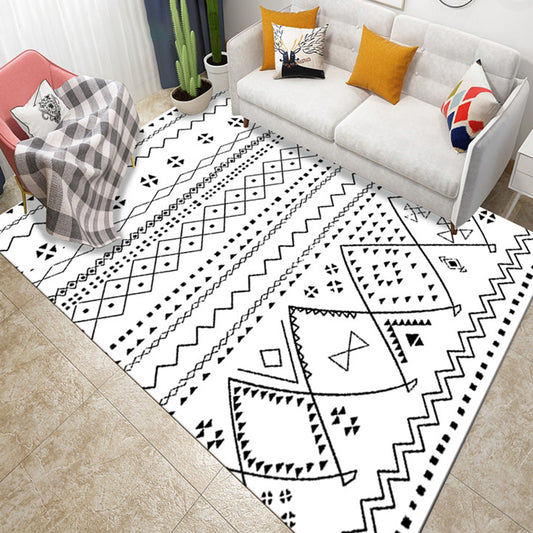 Black and White Geometric Trellis Rug Native Americana Area Rug for Bedroom Synthetic Pet Friendly Stain Resistant Rug White Clearhalo 'Area Rug' 'Rugs' 'Southwestern' Rug' 1946675