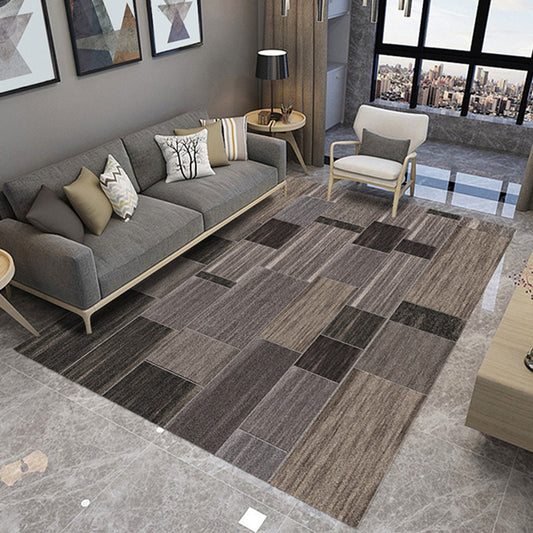 Brown Novelty Rug Polyester Colorblock Stripe Pattern Rug Washable Carpet for Bedroom Dark Brown