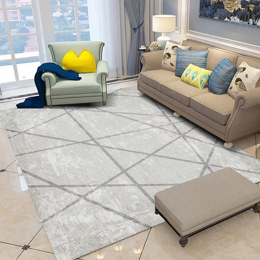 Scandinavian Novelty Rug in Grey Geometry Lines Print Area Rug Polyester Washable Carpet for Home Decoration Light Gray