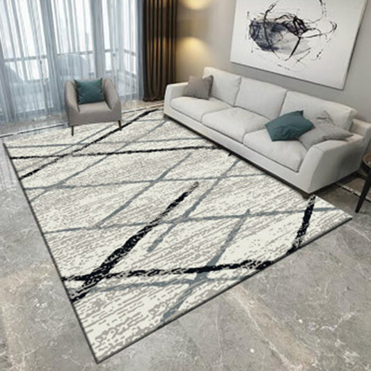 Ivory Bedroom Rug Novelty Geometric Diamond Pattern Area Rug Polyester Washable Carpet Beige