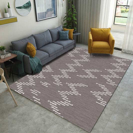 Brown Living Room Rug Novelty Geometric Stripes Pattern Area Rug Polyester Washable Carpet Grape