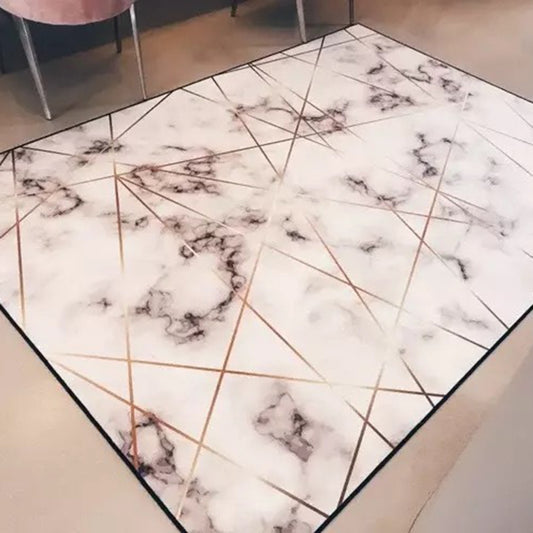 Novelty Bedroom Rug in White Geometry Marble Print Rug Polyester Washable Area Rug Light Pink