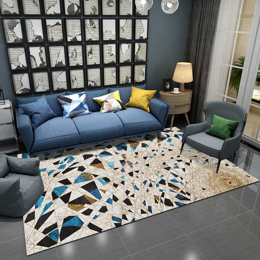 Contemporary Novelty Rug in Ivory Geometry Irregular Shape Print Area Rug Polyester Washable Carpet for Bedroom Ivory