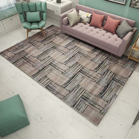Novelty Living Room Rug in Brown Rectangle Print Rug Polyester Washable Area Rug Brown