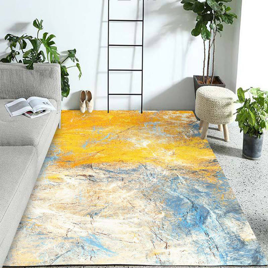 Yellow and Blue Contemporary Rug Polyester Watercolor Pattern Rug Non-Slip Backing Washable Carpet for Living Room Golden Clearhalo 'Area Rug' 'Modern' 'Rugs' Rug' 1946832
