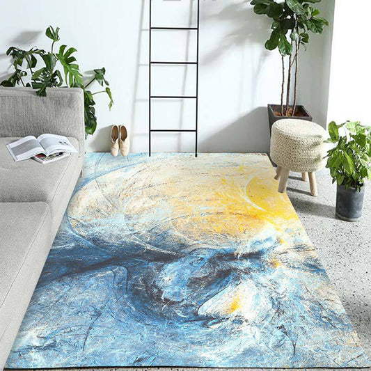 Yellow and Blue Contemporary Rug Polyester Watercolor Pattern Rug Non-Slip Backing Washable Carpet for Living Room Blue Clearhalo 'Area Rug' 'Modern' 'Rugs' Rug' 1946838