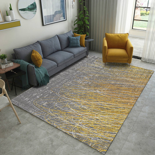 Modern Abstract Rug Golden and Gray Polyester Rug Washable Area Rug for Living Room Grey