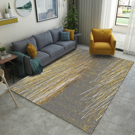 Grey Contemporary Rug Polyester Abstract Rug Washable Carpet for Living Room Grey