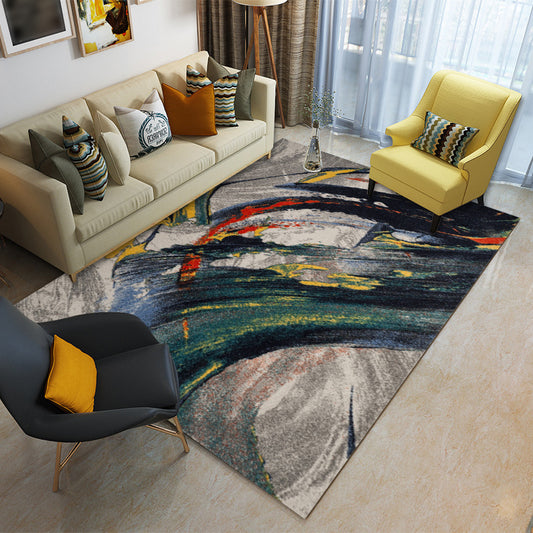 Funky Abstract Pattern Rug Green Multicolor Modern Rug Polyester Washable Non-Slip Backing Area Rug for Living Room Dark Blue Clearhalo 'Area Rug' 'Modern' 'Rugs' Rug' 1946973