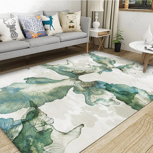 Unique Botanical Pattern Rug with Leaf Gray and Blue Polyester Rug Non-Slip Backing Washable Carpet for Bedroom Green Clearhalo 'Area Rug' 'Modern' 'Rugs' Rug' 1946993