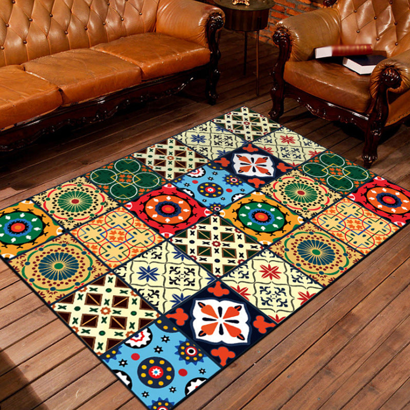 Moroccan Square Flower Pattern Rug Colorful Polyester Carpet Non-Slip Backing Area Rug for Living Room Yellow Clearhalo 'Area Rug' 'Moroccan' 'Rugs' Rug' 1947003