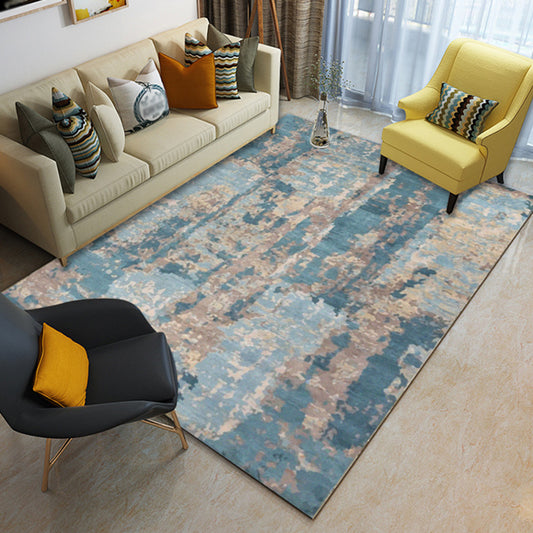 Vintage Abstract Pattern Rug Blue Novelty Rug Polyester Washable Area Rug for Living Room Blue