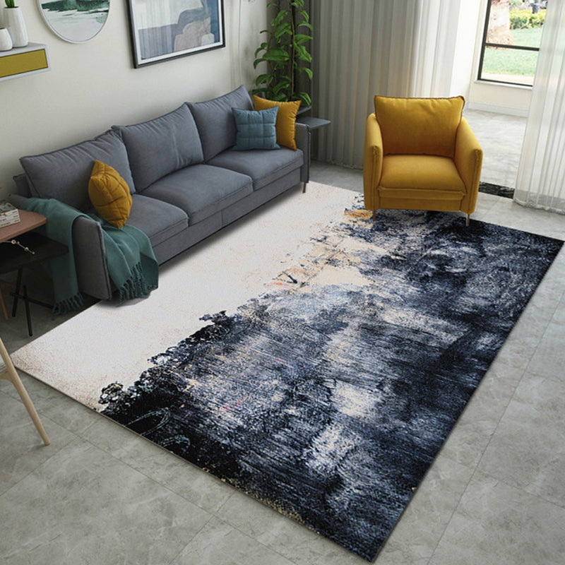 Modern Abstract Pattern Rug Black and White Polyester Rug Machine Washable Carpet for Bedroom Black Clearhalo 'Area Rug' 'Modern' 'Rugs' Rug' 1947041