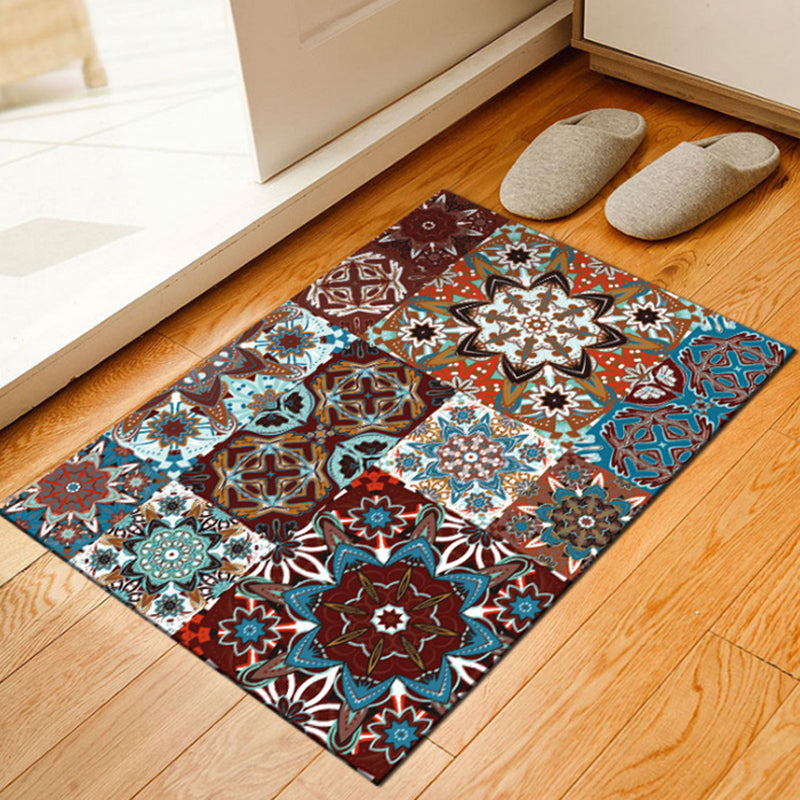 Brown Bedroom Rug Moroccan Flower Square Print Rug Polyester Anti-Slip Backing Carpet Brown Clearhalo 'Area Rug' 'Moroccan' 'Rugs' Rug' 1947046