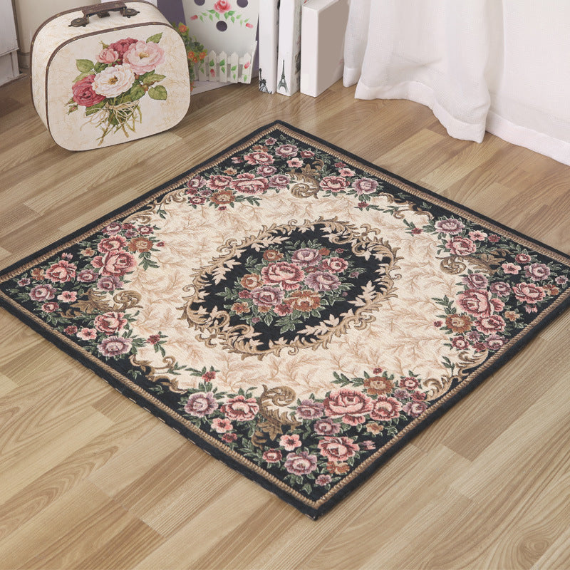 Moroccan Living Room Rug in Ivory Floral Motif Pattern Carpet Acrylic Anti-Slip Machine Washable Area Rug Dark Blue Clearhalo 'Area Rug' 'Moroccan' 'Rugs' Rug' 1947113