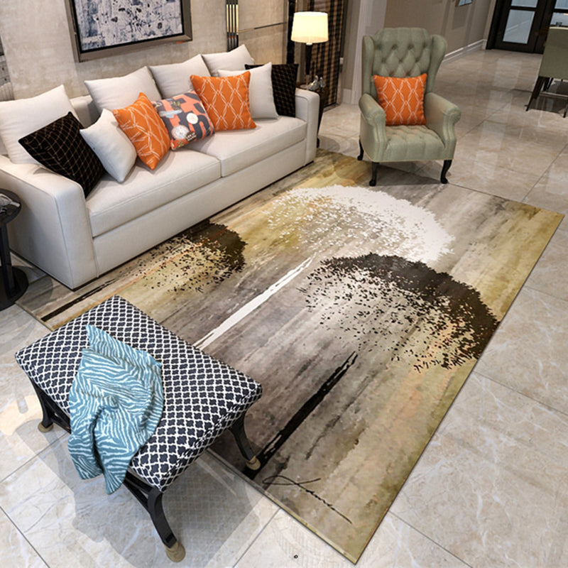 Causal Tree Pattern Rug Brown and White Polyester Rug Machine Washable Non-Slip Backing Area Rug for Bedroom Brown Clearhalo 'Area Rug' 'Modern' 'Rugs' Rug' 1947133