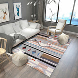 Modern Striped Geometric Pattern Rug Multicolor Polyester Rug Machine Washable Anti-Slip Area Rug for Bedroom Grey