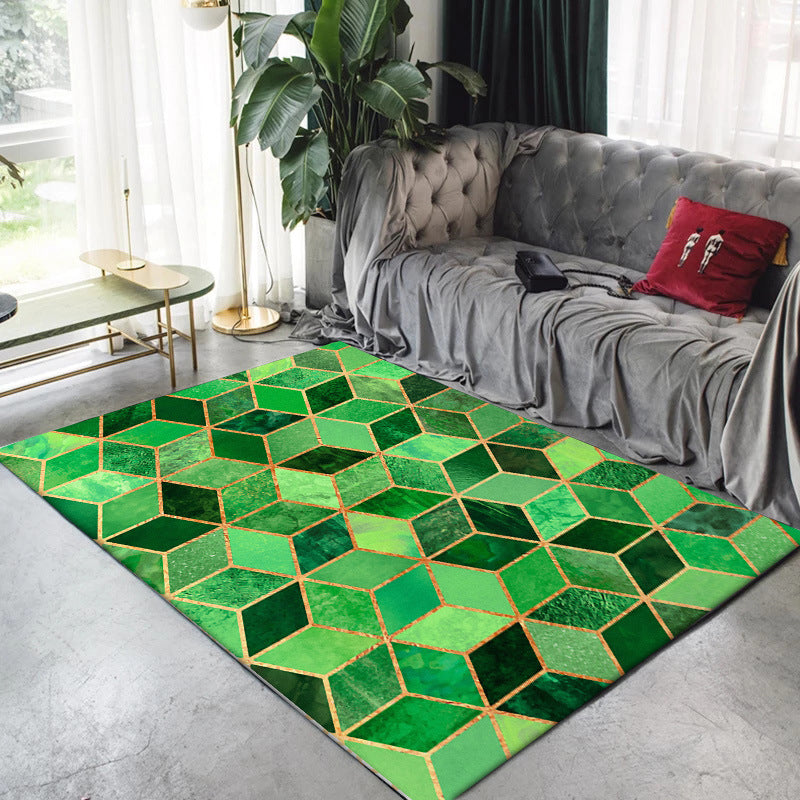 Novelty Modern Rug Colorful Geometry Hexagon Rhombus Pattern Rug Polyester Washable Anti-Slip Carpet for Home Decoration Green Clearhalo 'Area Rug' 'Modern' 'Rugs' Rug' 1947206
