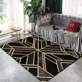 Contemporary Modern Rug in Black Geometry Quadrilateral Pattern Rug Polyester Washable Carpet for Home Decoration Black