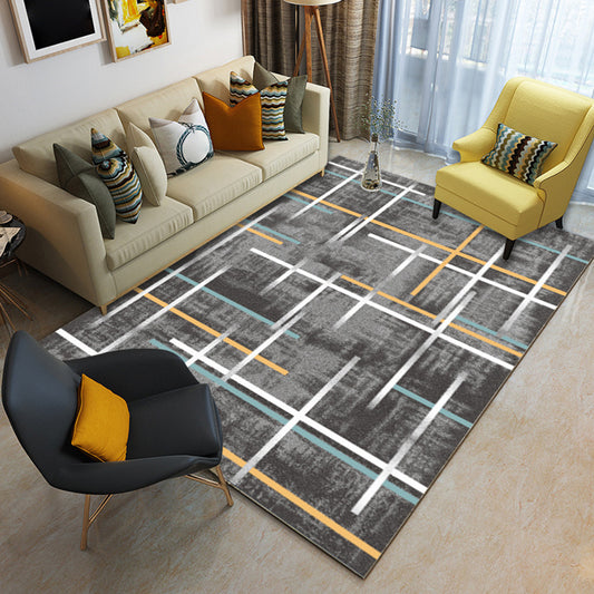Modern Living Room Rug in Brown Abstract Colored Stripe Pattern Rug Polyester Washable Area Rug Dark Gray