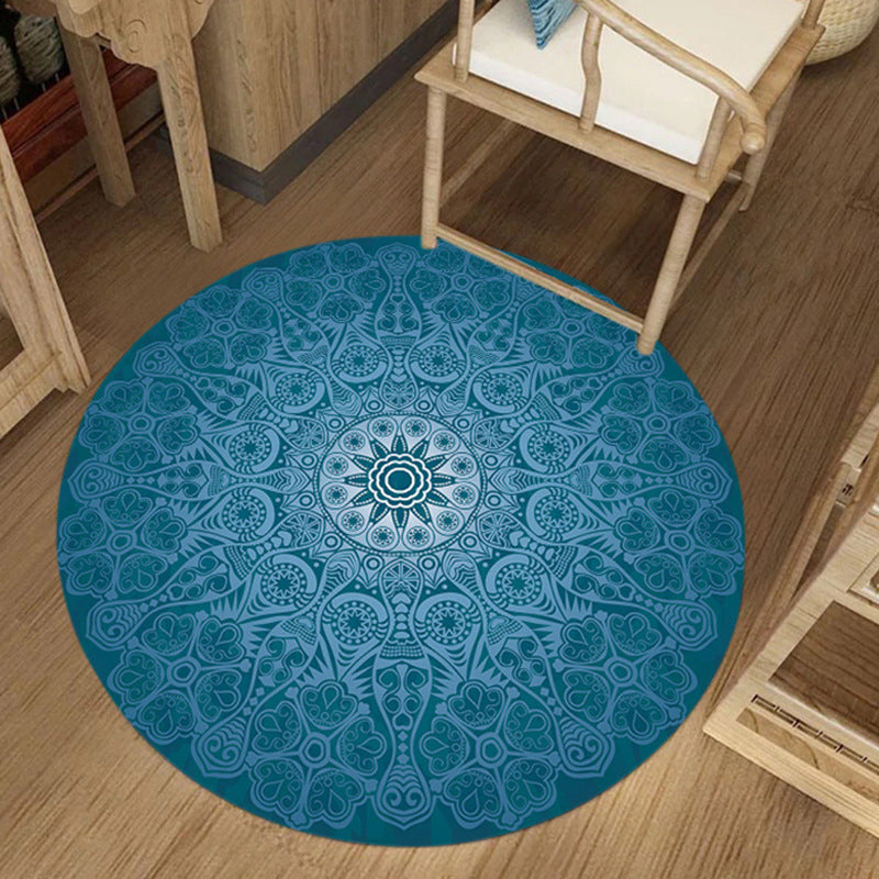 Stylish Floral Print Rug Blue Persian Rug Flannel Non-Slip Backing Washable Carpet for Living Room Blue Clearhalo 'Area Rug' 'Moroccan' 'Rugs' Rug' 1947323