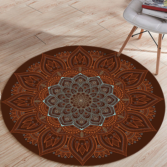 Stylish Floral Print Rug Brown Persian Rug Flannel Non-Slip Backing Washable Carpet for Living Room Brown Clearhalo 'Area Rug' 'Moroccan' 'Rugs' Rug' 1947344
