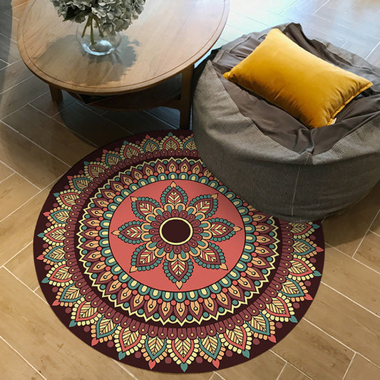 Brown and Yellow Persian Rug Flannel Floral Print Rug Washable Non-Slip Backing Carpet for Living Room Coral Clearhalo 'Area Rug' 'Moroccan' 'Rugs' Rug' 1947357