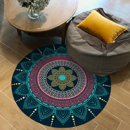 Moroccan Floral Print Rug Pink and Blue Flannel Rug Machine Washable Anti-Slip Area Rug for Bedroom Navy Clearhalo 'Area Rug' 'Moroccan' 'Rugs' Rug' 1947366