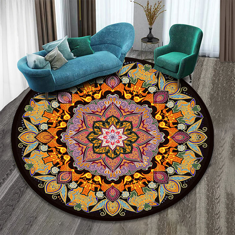 Orange Vintage Rug Flannel Floral Print Rug Washable Non-Slip Backing Carpet for Living Room Yellow-Red Clearhalo 'Area Rug' 'Moroccan' 'Rugs' Rug' 1947373