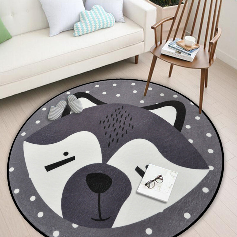 Casual Kids Rug in Black and Grey Animal Rabbit Bear Fox Panda Pattern Rug Polyester Washable Carpet for Children's Room Black-Gray Fox Clearhalo 'Area Rug' 'Rug' 1947410