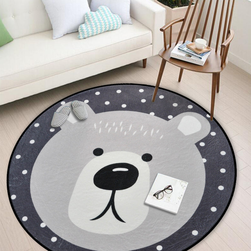 Casual Kids Rug in Black and Grey Animal Rabbit Bear Fox Panda Pattern Rug Polyester Washable Carpet for Children's Room Black-Gray Bear Clearhalo 'Area Rug' 'Rug' 1947416
