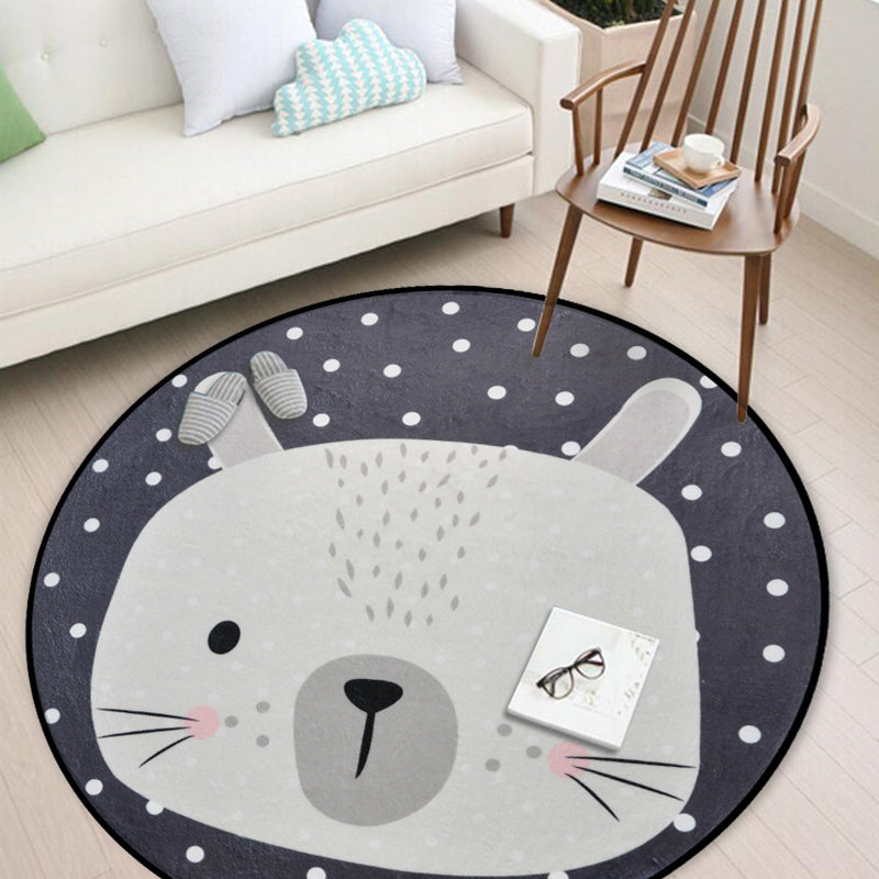 Casual Kids Rug in Black and Grey Animal Rabbit Bear Fox Panda Pattern Rug Polyester Washable Carpet for Children's Room Black-Gray Rabbit Clearhalo 'Area Rug' 'Rug' 1947417