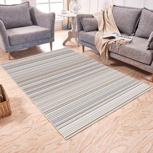 Eclectic Bohemian Rug in Ivory and Grey Geometry Stripe Pattern Rug Polyester Washable Carpet for Home Decoration Brown