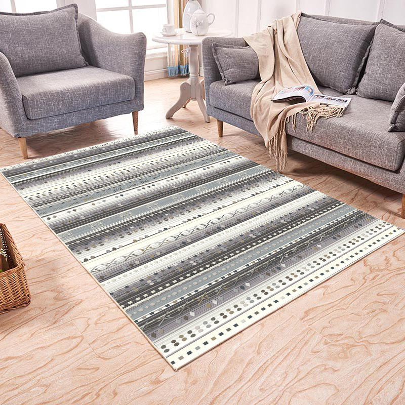 Eclectic Bohemian Rug in Ivory and Grey Geometry Stripe Pattern Rug Polyester Washable Carpet for Home Decoration Black Clearhalo 'Area Rug' 'Bohemian' 'Rugs' Rug' 1947424