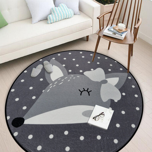 Kids Nursery Rug in Black and Grey Animal Mouse Print Rug Polyester Washable Anti-Slip Backing Area Rug Black-Gray