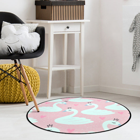 Pink Child's Room Rug Kids Animal Unicorn Swan Floral Heart Pattern Area Rug Polyester Pet Friendly Carpet Pink
