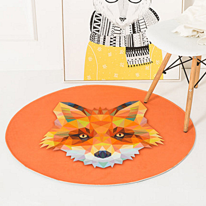 Kids Nursery Rug in Orange and Ivory Animal Rabbit Lion Fox Print Rug Polyester Non-Slip Area Rug Yellow Clearhalo 'Area Rug' 'Rug' 1947439