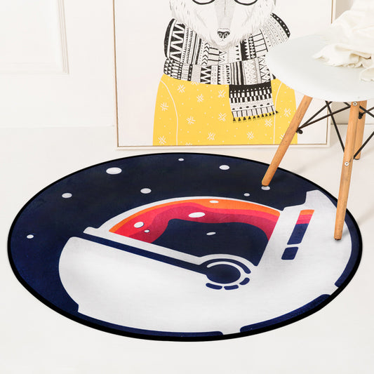Stylish Kids Rug in Blue Outer Space Pattern Rug Polyester Washable Carpet for Children's Room Dark Blue