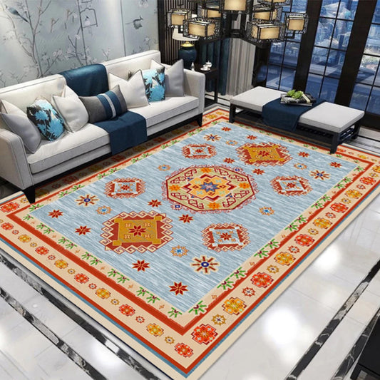 Moroccan Living Room Rug in Blue and Red Medallion Floral Print Rug Polyester Machine Washable Area Rug Blue Clearhalo 'Area Rug' 'Moroccan' 'Rugs' Rug' 1947460