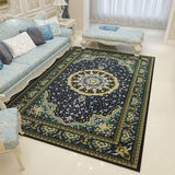 Mediterranean Moroccan Rug in Black and White Medallion Floral Pattern Rug Polyester Washable Carpet for Home Decoration Black