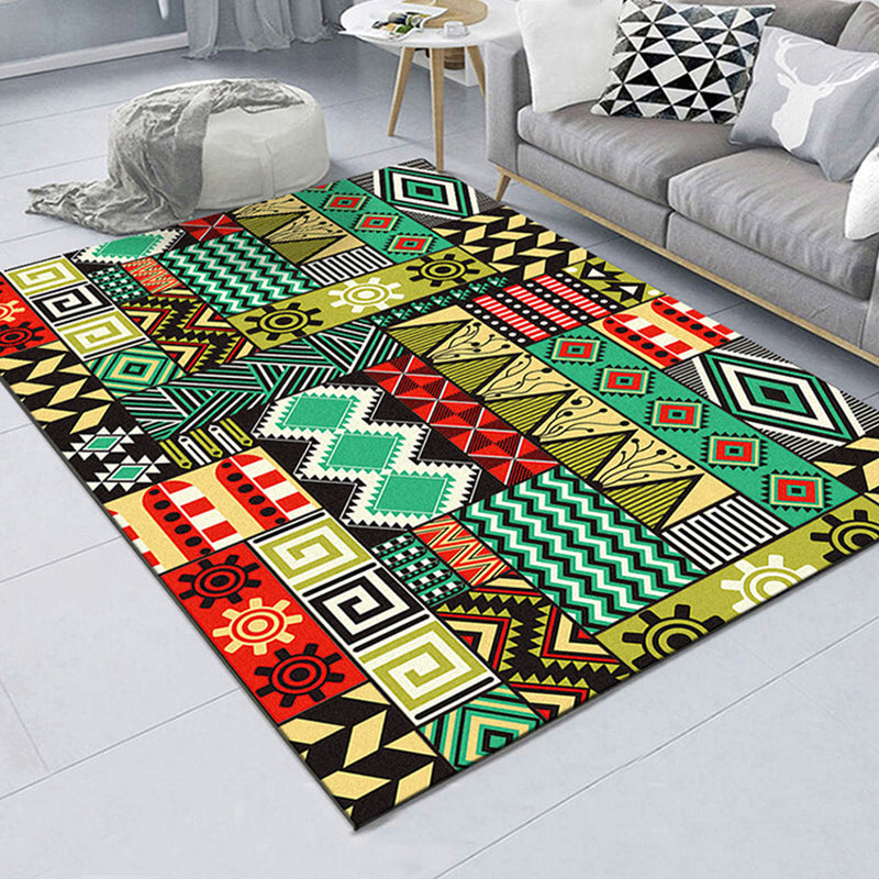 Americana Checked Pattern Rug with Striped Multicolor Polyester Rug Machine Washable Non-Slip Area Rug for Bedroom Green Clearhalo 'Area Rug' 'Rugs' 'Southwestern' Rug' 1947521