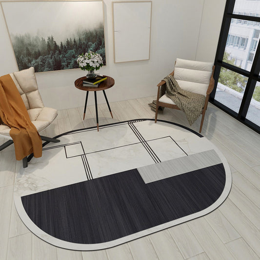 Modern Living Room Irregular Rug Colorful Color Block Pattern Rug Polyester Stain-Resistant Area Rug Black