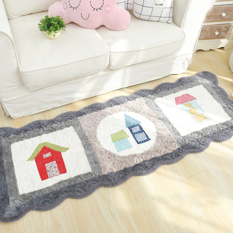 Novelty House Pattern Rug Green and Grey Kids Rug Polyester Washable Pet Friendly Anti-Slip Carpet for Children's Room Grey 2' x 5'3" Clearhalo 'Area Rug' 'Rug' 1947560