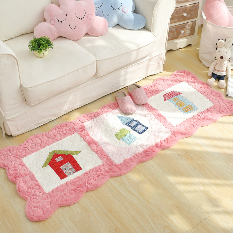 Novelty House Pattern Rug Green and Grey Kids Rug Polyester Washable Pet Friendly Anti-Slip Carpet for Children's Room Pink 2' x 5'3" Clearhalo 'Area Rug' 'Rug' 1947561